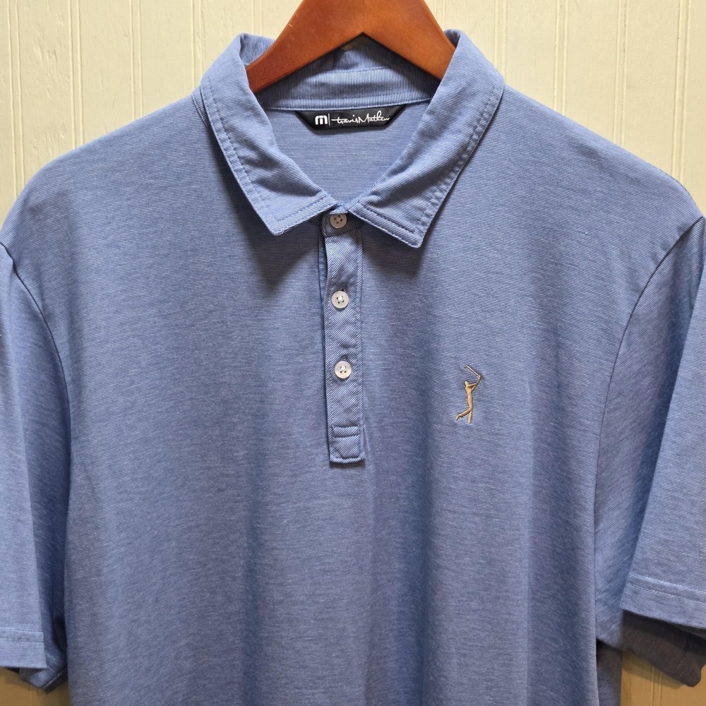 TravisMathew Polo Shirt Mens L Blue Heather Stripe Pima Cotton Casual Golf Top‎